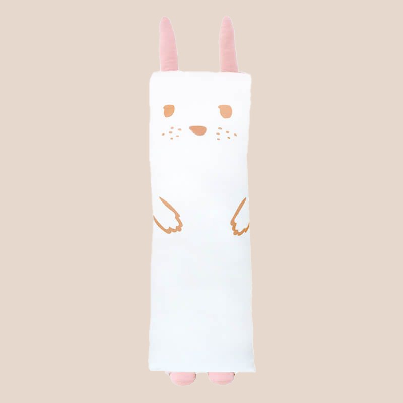 A kids' bamboo pillow with a pink bunny design in large by Le Petit Society.