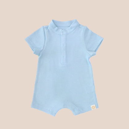 Baby Boy Rib Knit Romper in Blue by Le Petit Society — image 2