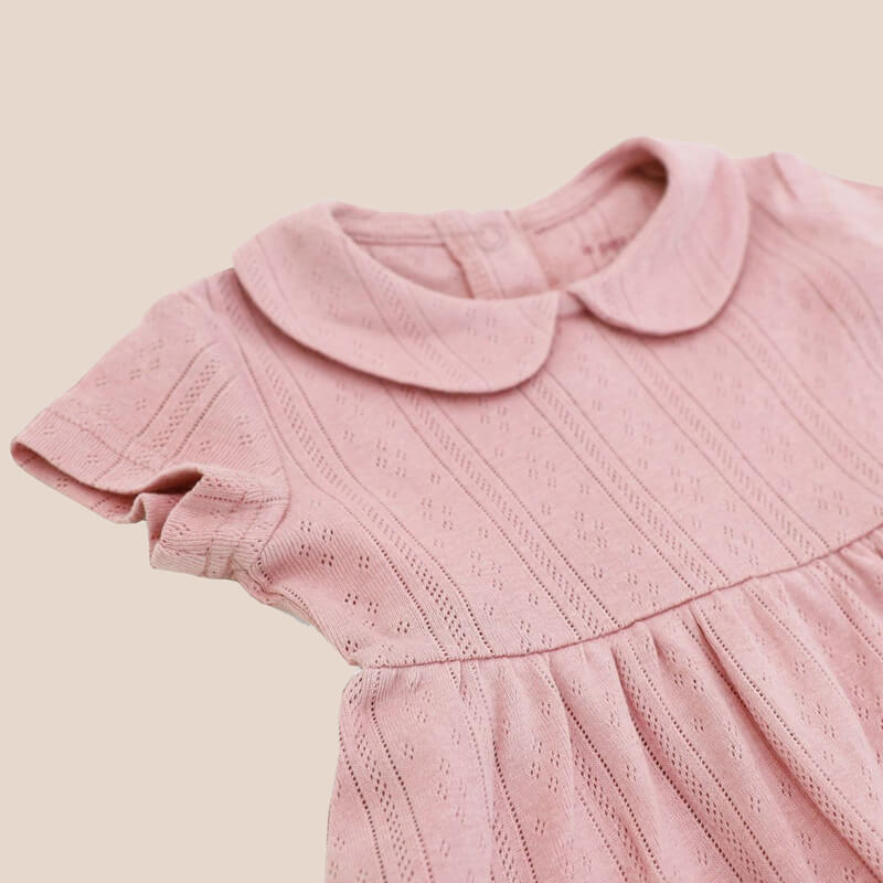 Baby Girl Dress in Plum Pointelle Cotton by Le Petit Society — image 8