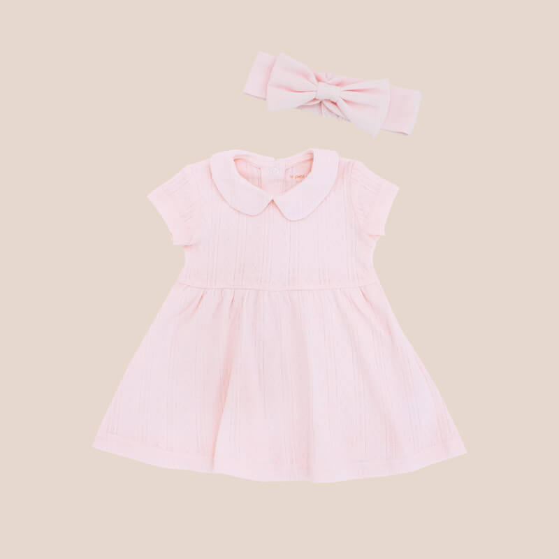 Baby Headband in Pink Pointelle Cotton by Le Petit Society — image 3
