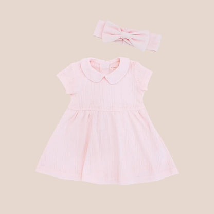 Baby Headband in Pink Pointelle Cotton by Le Petit Society — image 3