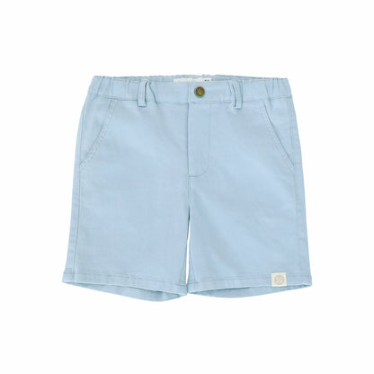 Kids bermuda shorts in dusty blue cotton twill with adjustable elastic waistband
