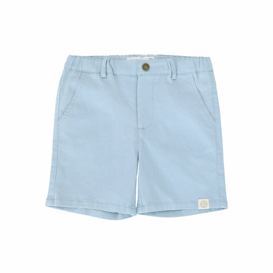 Kids bermuda shorts in dusty blue cotton twill with adjustable elastic waistband
