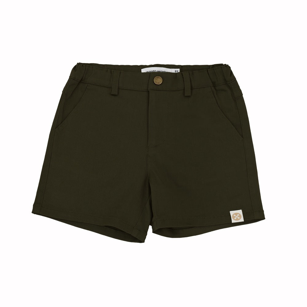 Bermuda Shorts with Adjustable Waistband in Olive by Le Petit Society