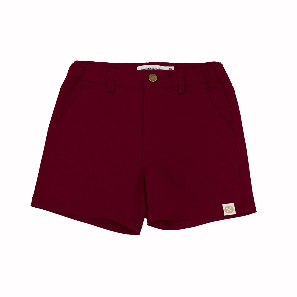 Bermuda Shorts with Adjustable Waistband in Scarlet Red by Le Petit Society