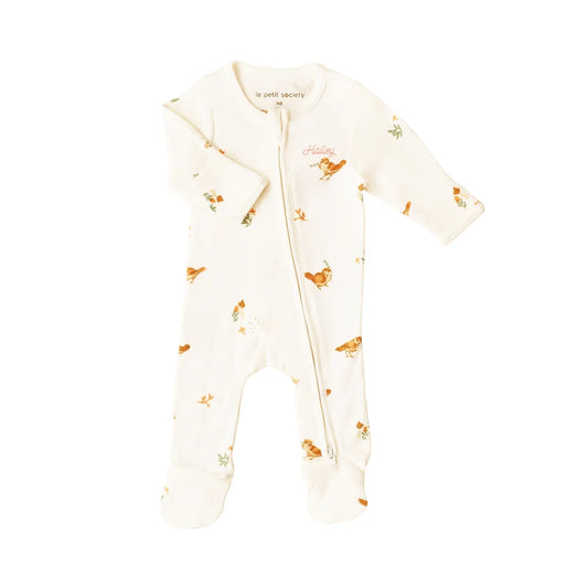 Baby Organic Zip Sleepsuit in Bird Print (Personalisable) by Le Petit Society — image 2