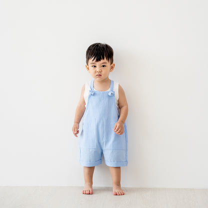 Mama & Mini in Pastel Blue Kids Short Overalls by Le Petit Society