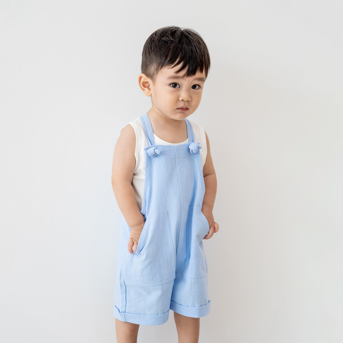 Mama & Mini in Pastel Blue Kids Short Overalls by Le Petit Society — image 5