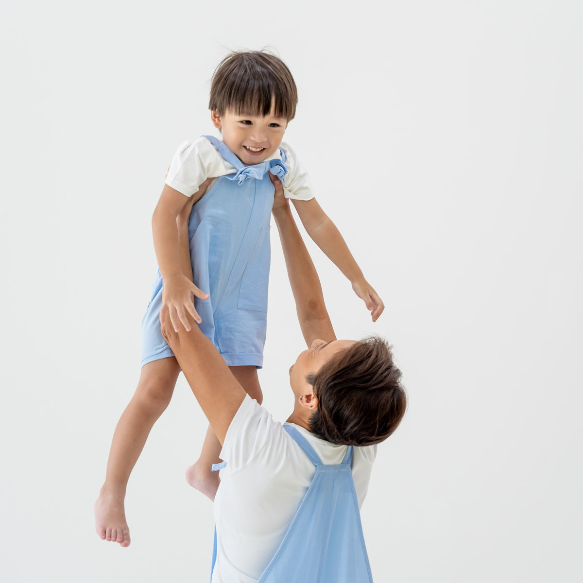 Mama & Mini in Pastel Blue Kids Short Overalls by Le Petit Society — image 7