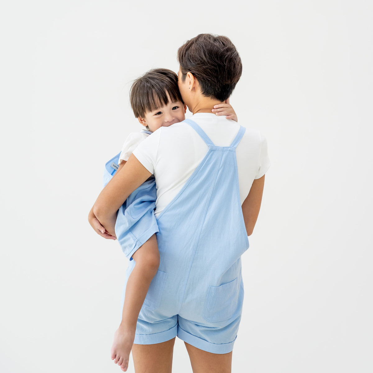 Mama & Mini in Pastel Blue Ladies Short Overalls by Le Petit Society — image 3