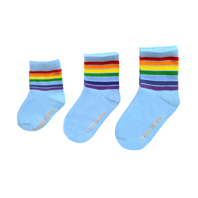 Rainbow Series - Kids Crew Socks in Blue by Le Petit Society — image 3