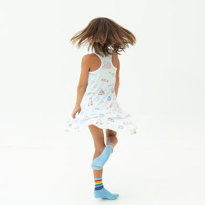 Rainbow Series - Kids Crew Socks in Blue by Le Petit Society — image 7
