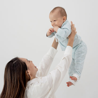 Baby Organic Long Sleeves Kimono Top in Blue Stripes by Le Petit Society — image 7