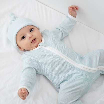 Baby Organic Zip Sleepsuit in Blue Stripes by Le Petit Society — image 4
