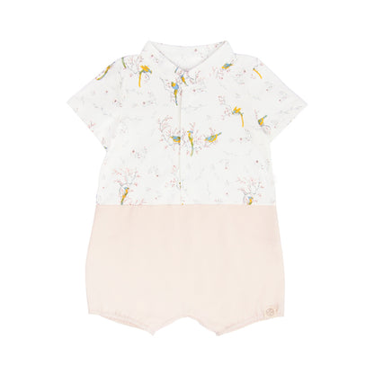 Botanic Series - Baby Boy Shirt Romper in Bird Print (Personalisable) by Le Petit Society