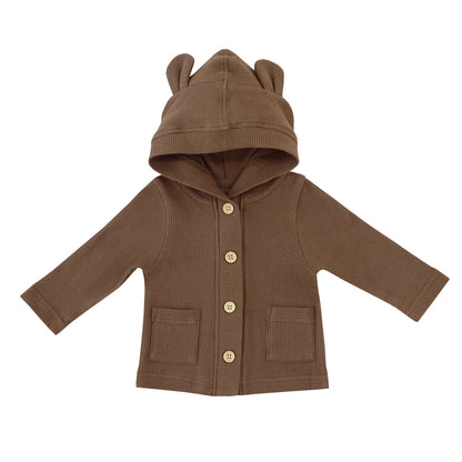 Baby Bear Cardigan in Brown Waffle Jersey by Le Petit Society — image 10