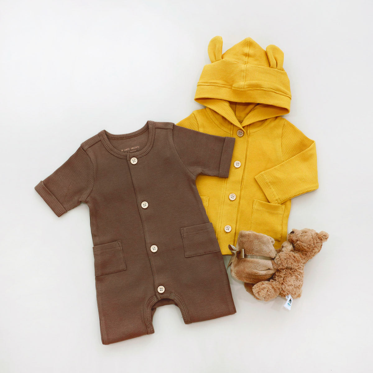 Baby Playsuit in Brown Waffle Jersey by Le Petit Society — image 6