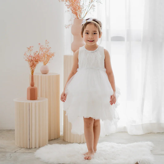 Flower Girl Series - Cascading Dress in White by Le Petit Society — image 2