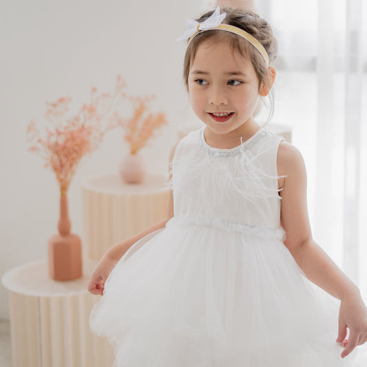 Flower Girl Series - Cascading Dress in White by Le Petit Society