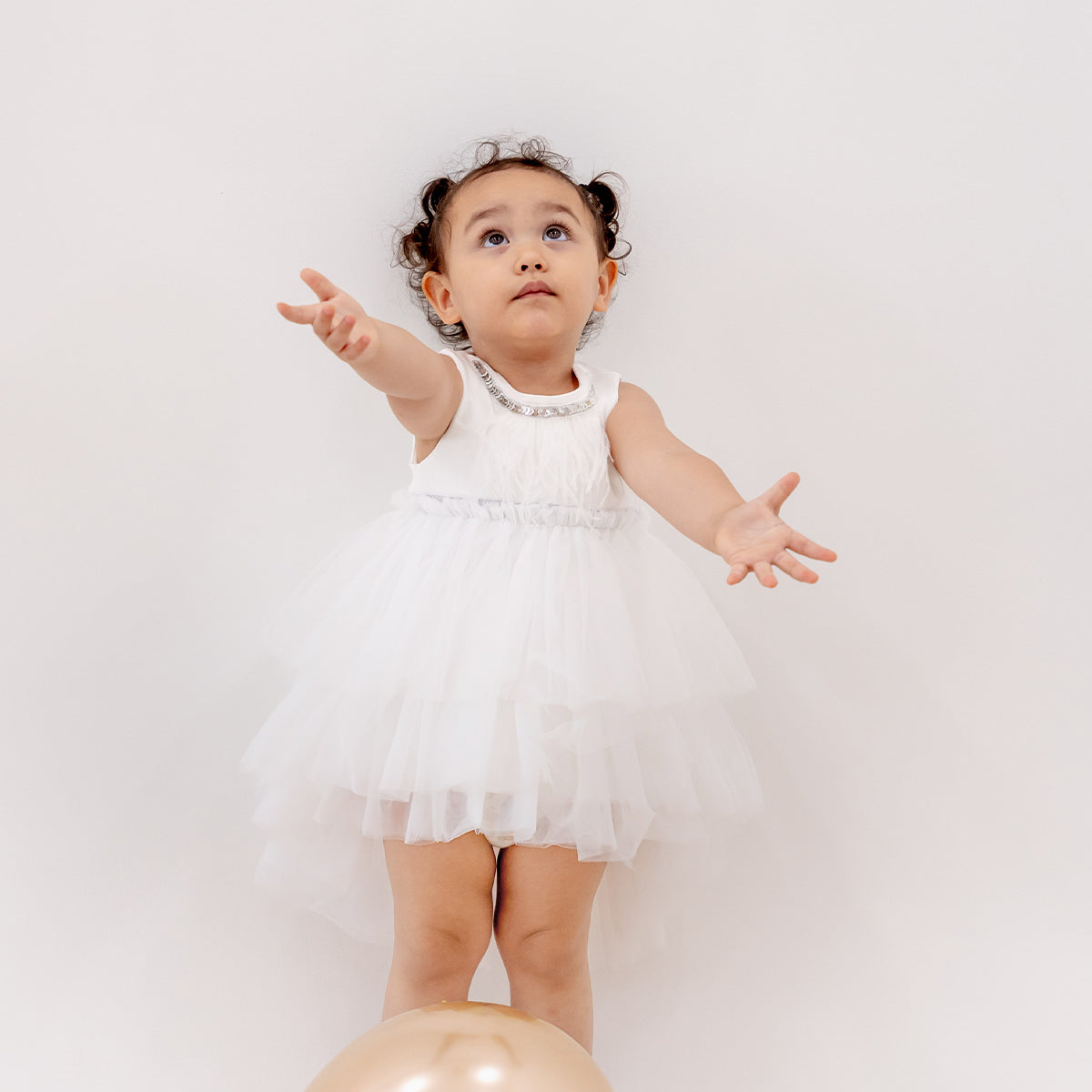 Flower Girl Series - Cascading Dress in White by Le Petit Society — image 5