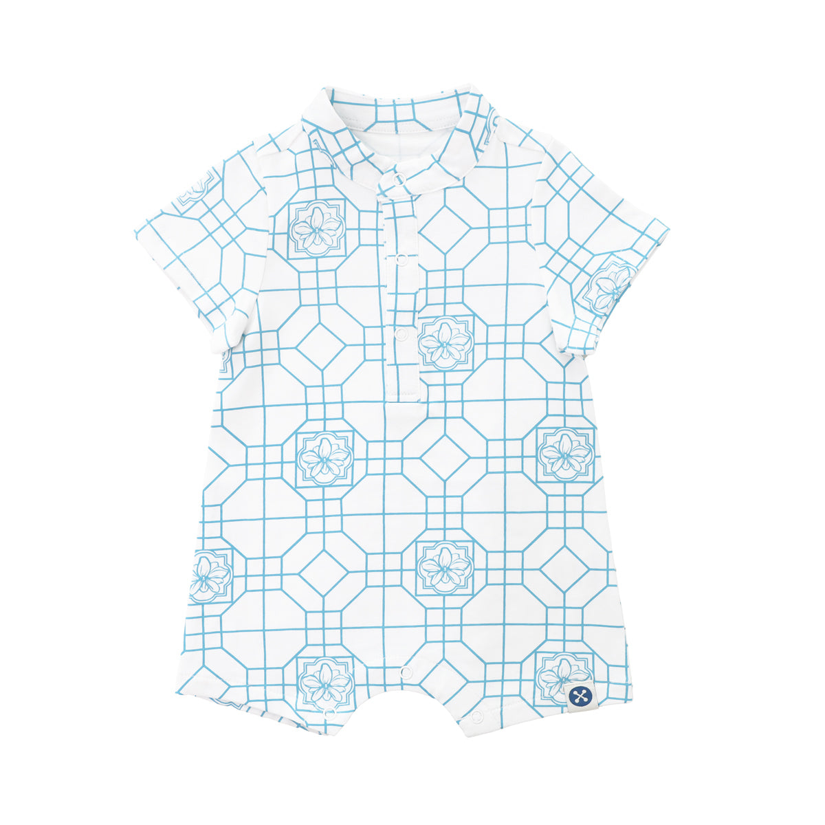 Chinese Motif Series - Baby Boy Jersey Romper in Blue Orchid Motif by Le Petit Society