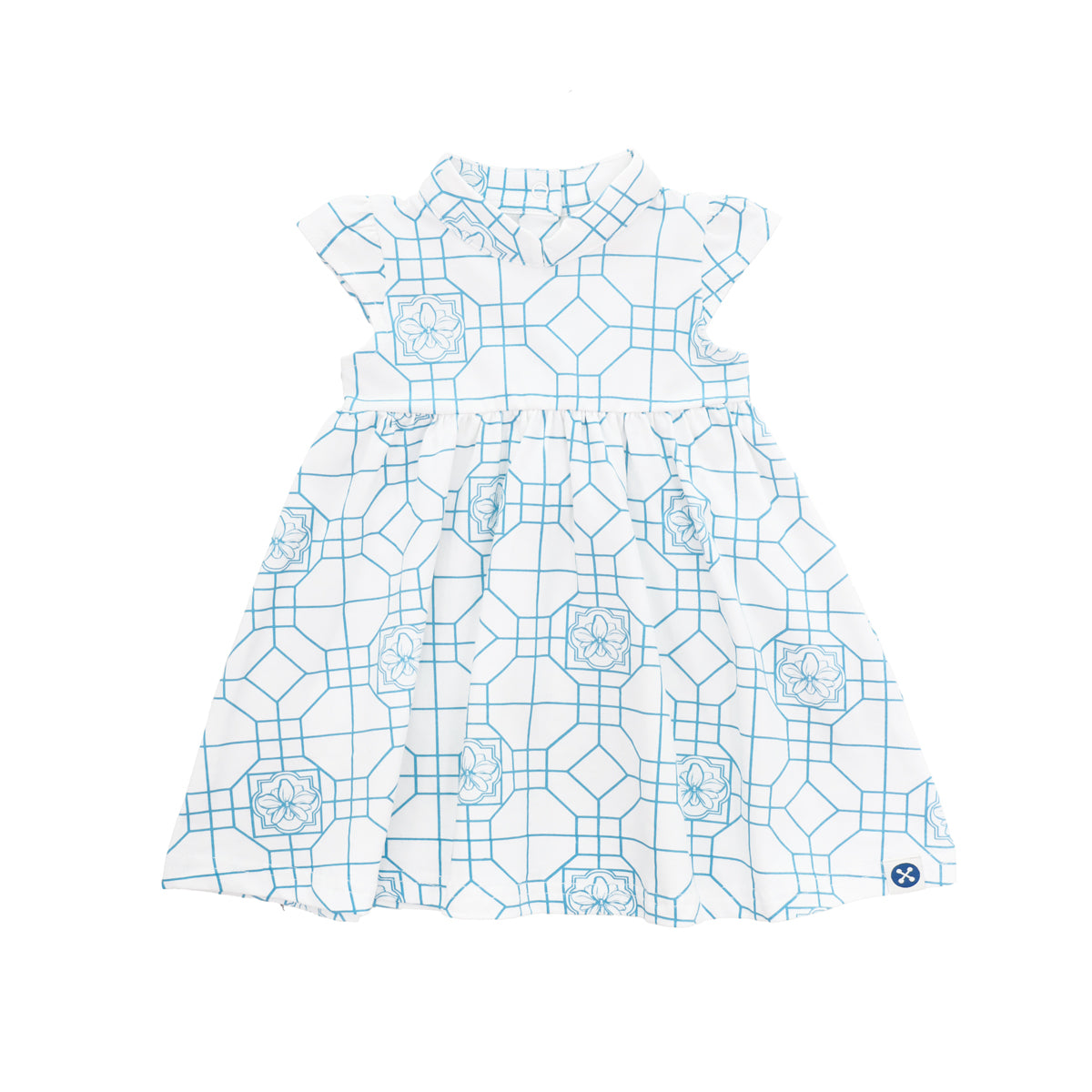 Chinese Motif Series - Baby Girl Cheongsam Jersey Dress in Blue Orchid Motif by Le Petit Society — image 3