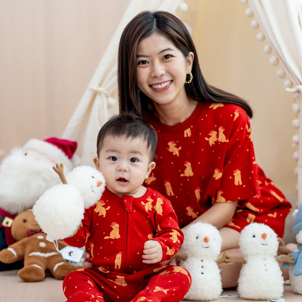 Baby Organic Sleepsuit in Christmas Puppy Print by Le Petit Society — image 6