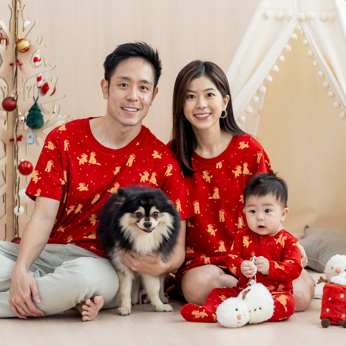 Baby Organic Sleepsuit in Christmas Puppy Print by Le Petit Society — image 3