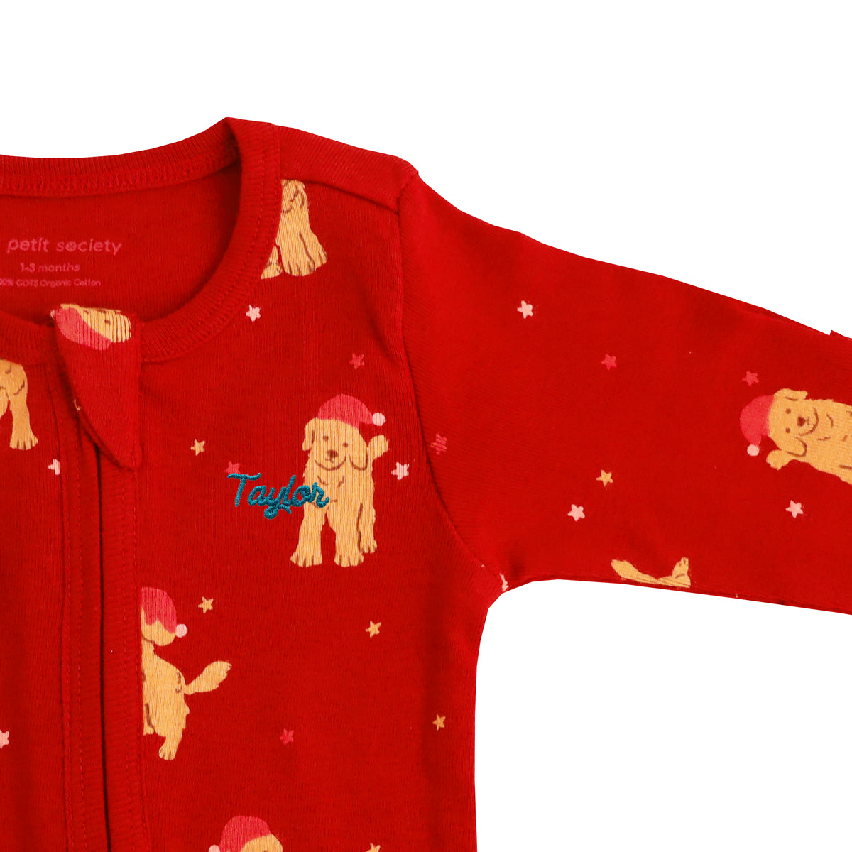 Baby Organic Sleepsuit in Christmas Puppy Print by Le Petit Society — image 5