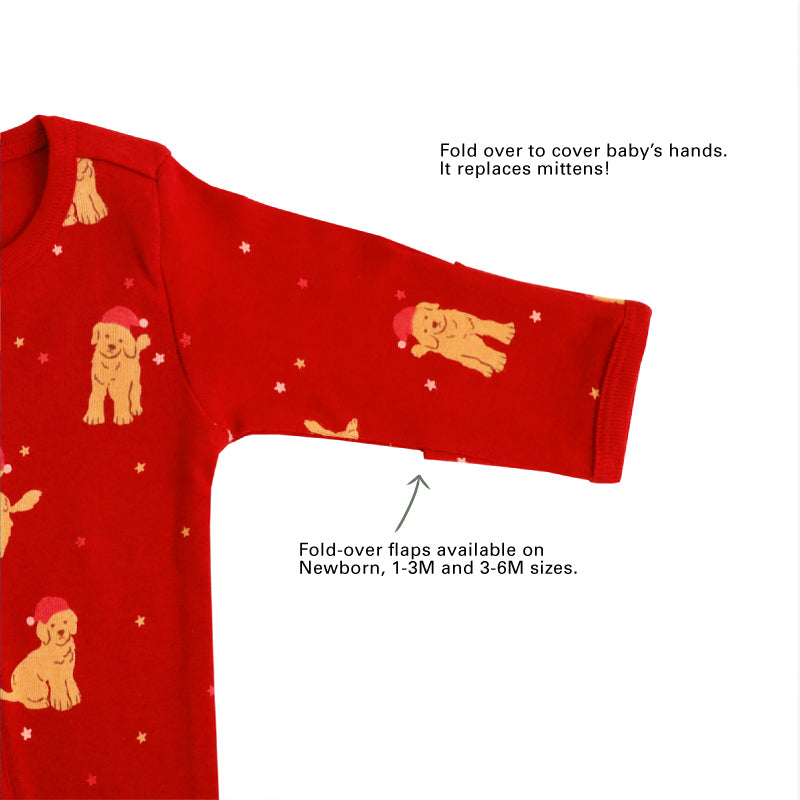 Baby Organic Sleepsuit in Christmas Puppy Print by Le Petit Society — image 9
