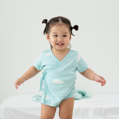 Baby Organic Short Sleeves Kimono Top in Cloud Print by Le Petit Society — image 6