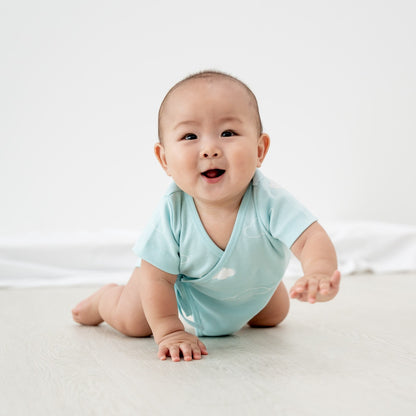 Baby Organic Short Sleeves Kimono Top in Cloud Print by Le Petit Society — image 14
