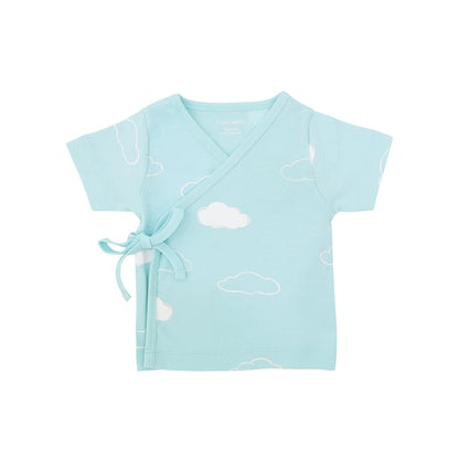 Baby Organic Short Sleeves Kimono Top in Cloud Print by Le Petit Society — image 2