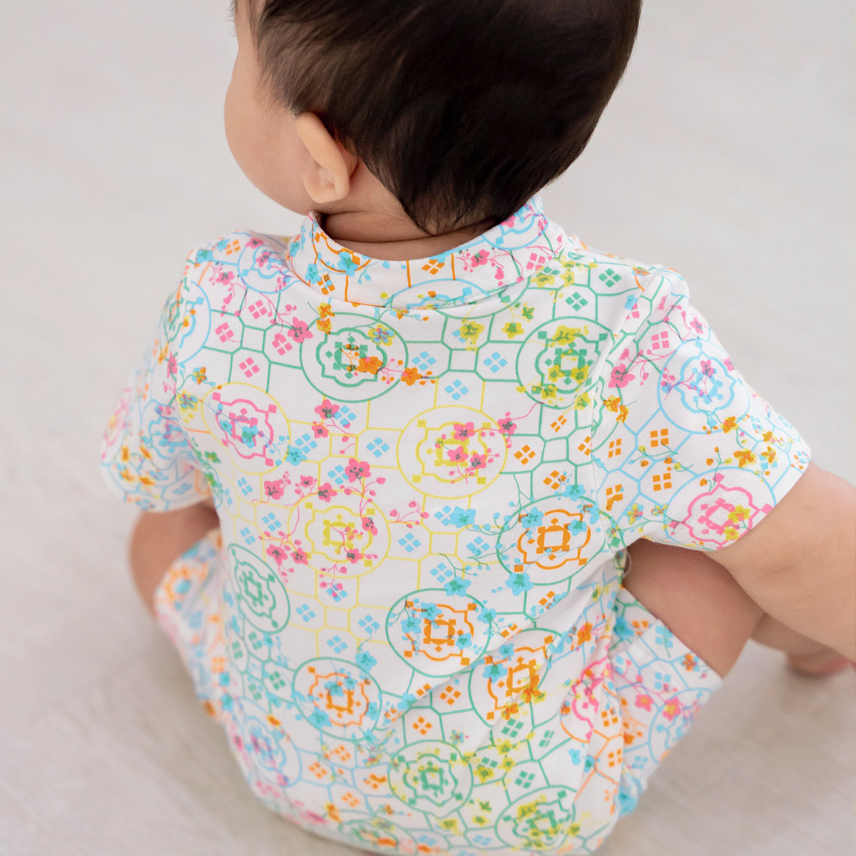 Chinese Motif Series - Baby Boy Jersey Romper in Rainbow Motif by Le Petit Society — image 5