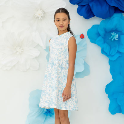 Chinese Motif Series - Girls Cheongsam Jersey Dress in Blue Orchid Motif by Le Petit Society — image 11