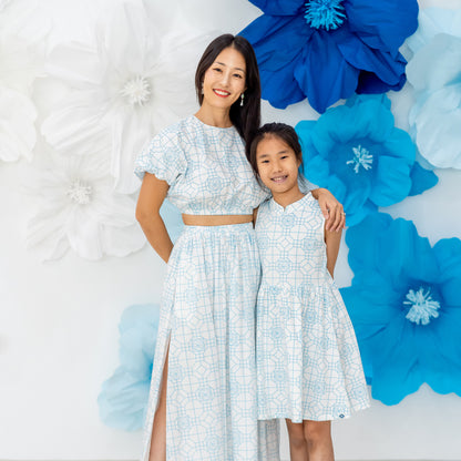 Chinese Motif Series - Girls Cheongsam Jersey Dress in Blue Orchid Motif by Le Petit Society — image 4