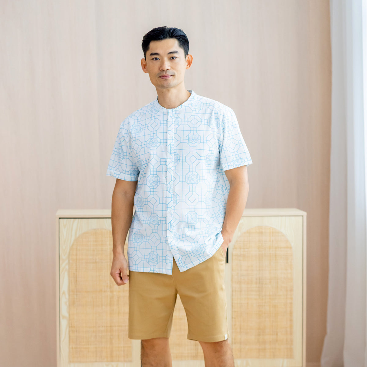 Chinese Motif Series - Men's Shirt in Blue Orchid Motif - Relaxed Fit by Le Petit Society — image 3