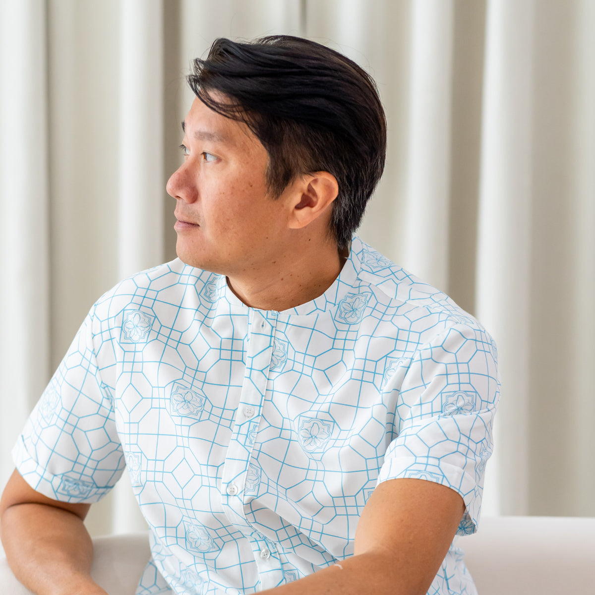 Chinese Motif Series - Men's Shirt in Blue Orchid Motif - Relaxed Fit by Le Petit Society — image 2