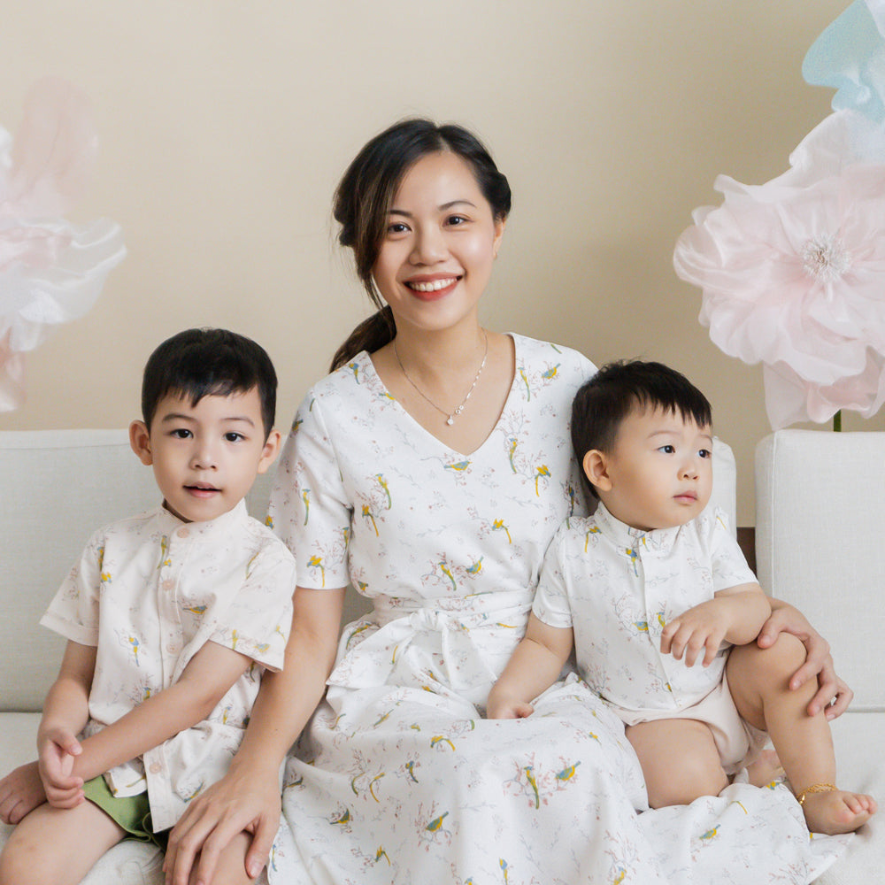 Botanic Series - Baby Boy Shirt Romper in Bird Print (Personalisable) by Le Petit Society — image 2