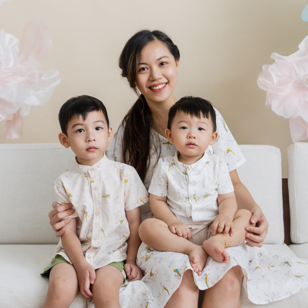 Botanic Series - Baby Boy Shirt Romper in Bird Print (Personalisable) by Le Petit Society — image 3