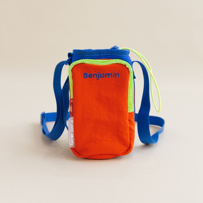 Personalised water bottle bag with custom name embroidery