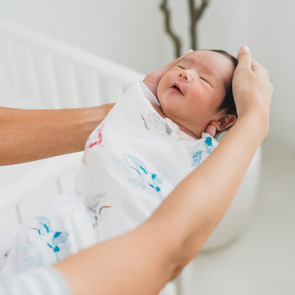 Baby Organic Swaddle in Cranes by Le Petit Society — image 3