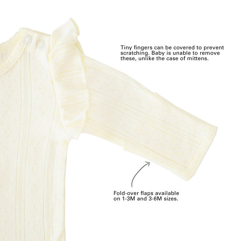 Baby Girl Long Sleeve Ruffle Romper in Cream Pointelle Cotton by Le Petit Society — image 3