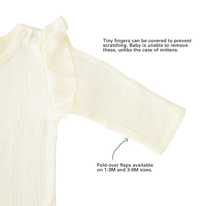Baby Girl Long Sleeve Ruffle Romper in Cream Pointelle Cotton by Le Petit Society — image 3