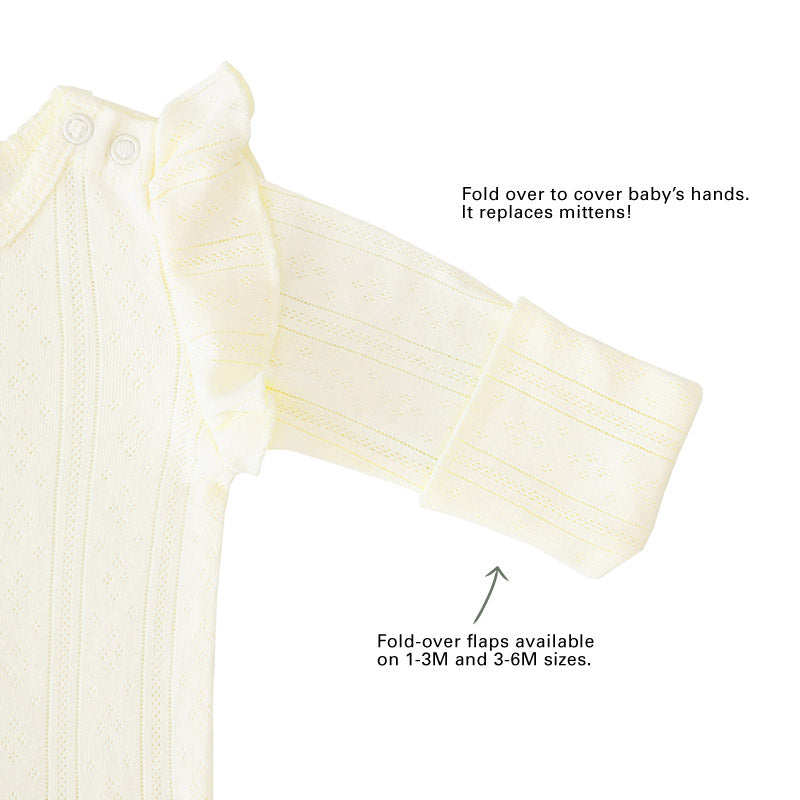 Baby Girl Long Sleeve Ruffle Romper in Cream Pointelle Cotton by Le Petit Society — image 4