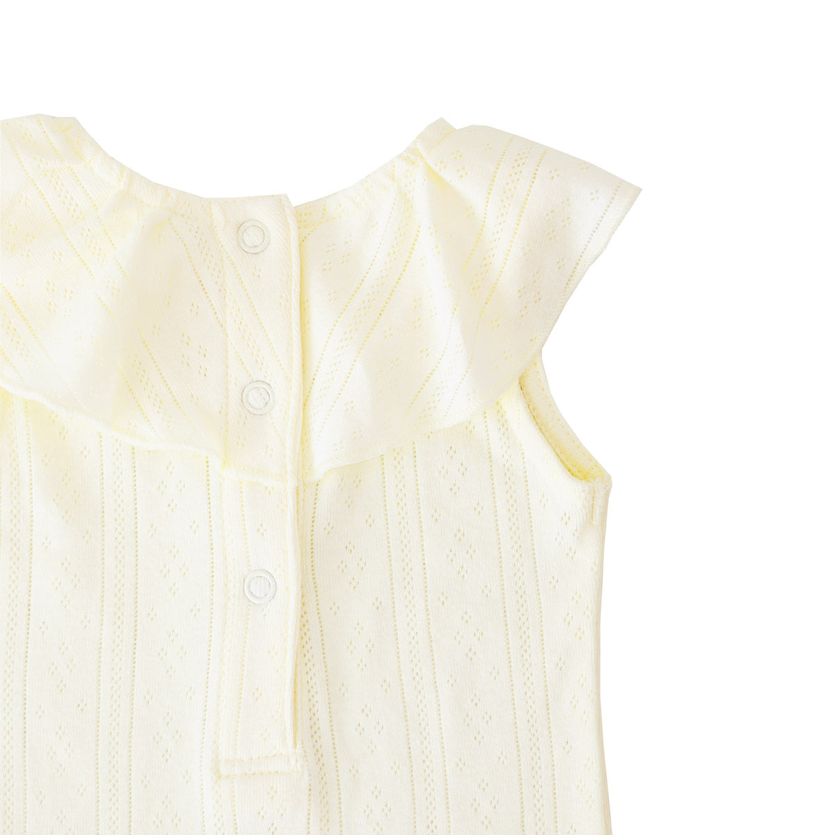 Baby Girl Ruffle Romper in Cream Pointelle Cotton by Le Petit Society — image 4