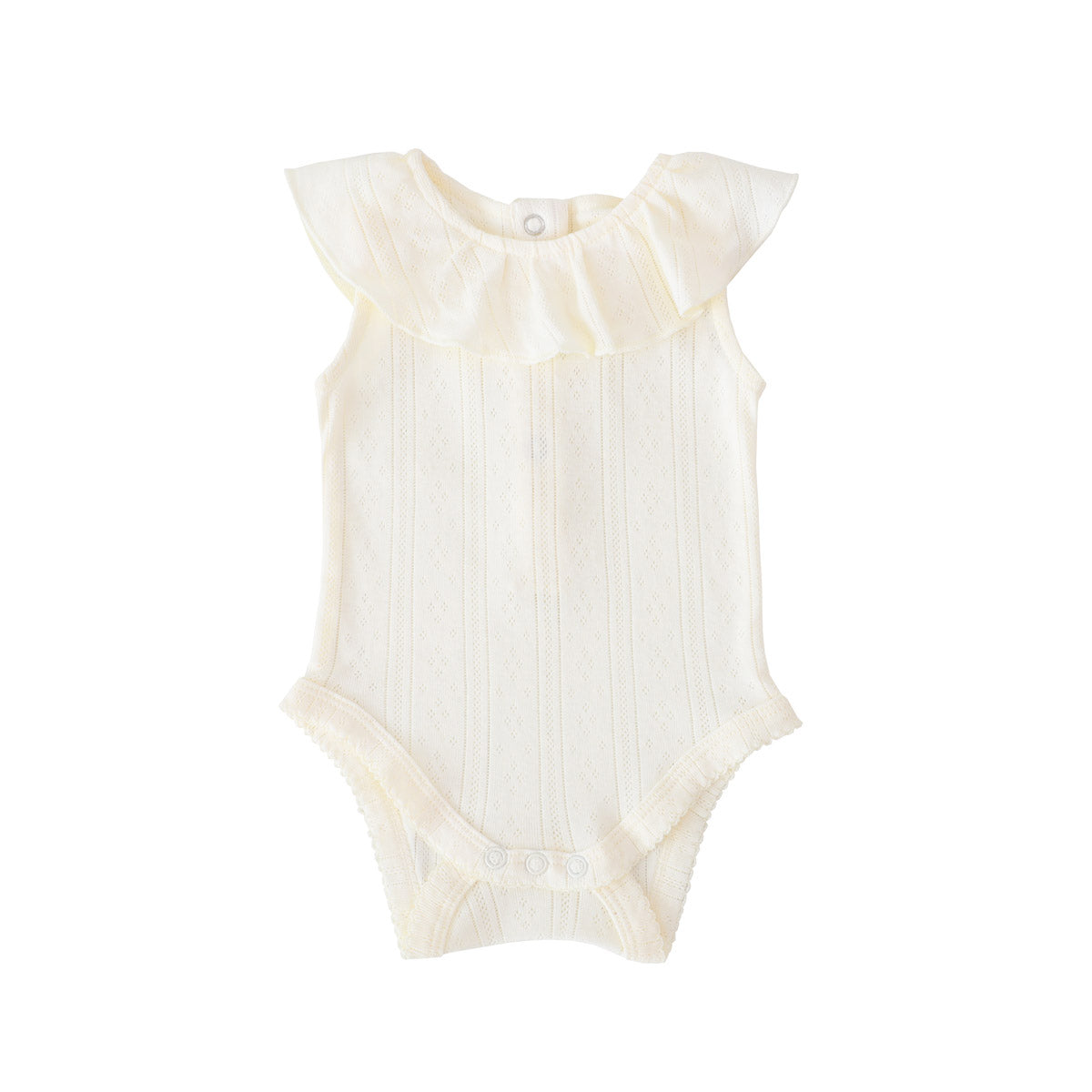 Baby Girl Ruffle Romper in Cream Pointelle Cotton by Le Petit Society — image 12
