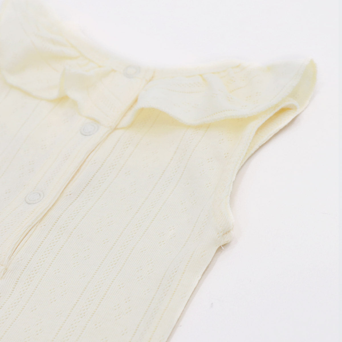 Baby Girl Ruffle Top in Cream Pointelle Cotton by Le Petit Society — image 6