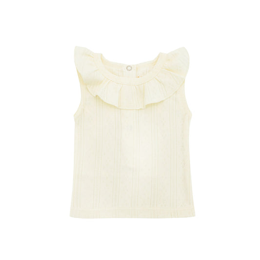 Baby Girl Ruffle Top in Cream Pointelle Cotton by Le Petit Society