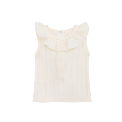 Baby Girl Ruffle Top in Cream Pointelle Cotton by Le Petit Society — image 8
